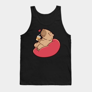 Cute capybara chilling and drinking coffee Tank Top